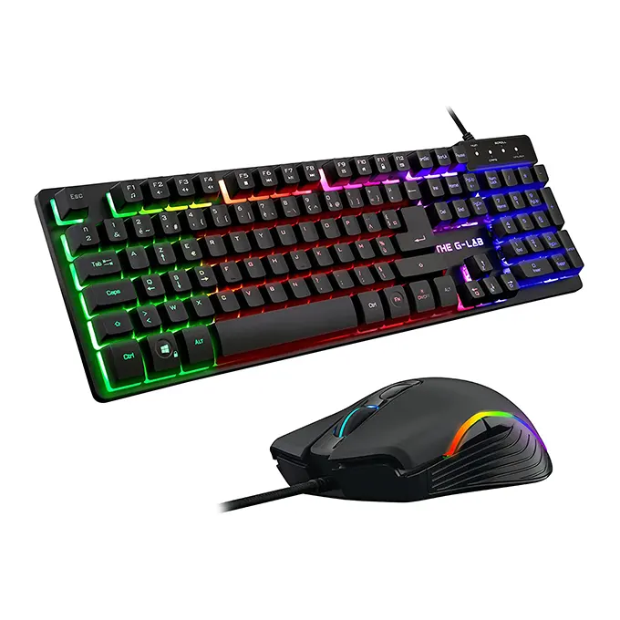 The G-LAB Combo KRYPTON - Pack Clavier et Souris Gamer filaire Rétro-éclairage RGB - Clavier Gaming AZERTY USB Anti-Ghosting + Souris Gaming 6 boutons 3200 DPI - Pack Gamer PC PS4/PS5 Xbox One Mac