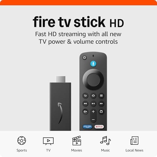 Fire TV Stick HD, Free and Live TV, Alexa Voice Remote, Smart Home Controls, HD Streaming - Black