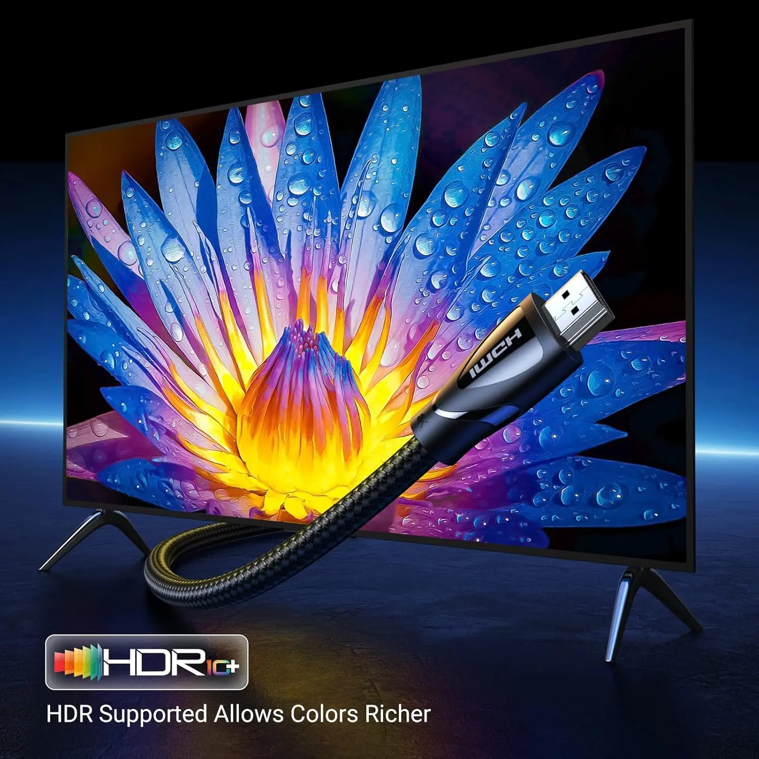 HDR10+ · Couleurs riches · TV 4K/8K — le câble UGREEN HD140 3m pour un home theater avec des images vibrantes et des contrastes parfaits