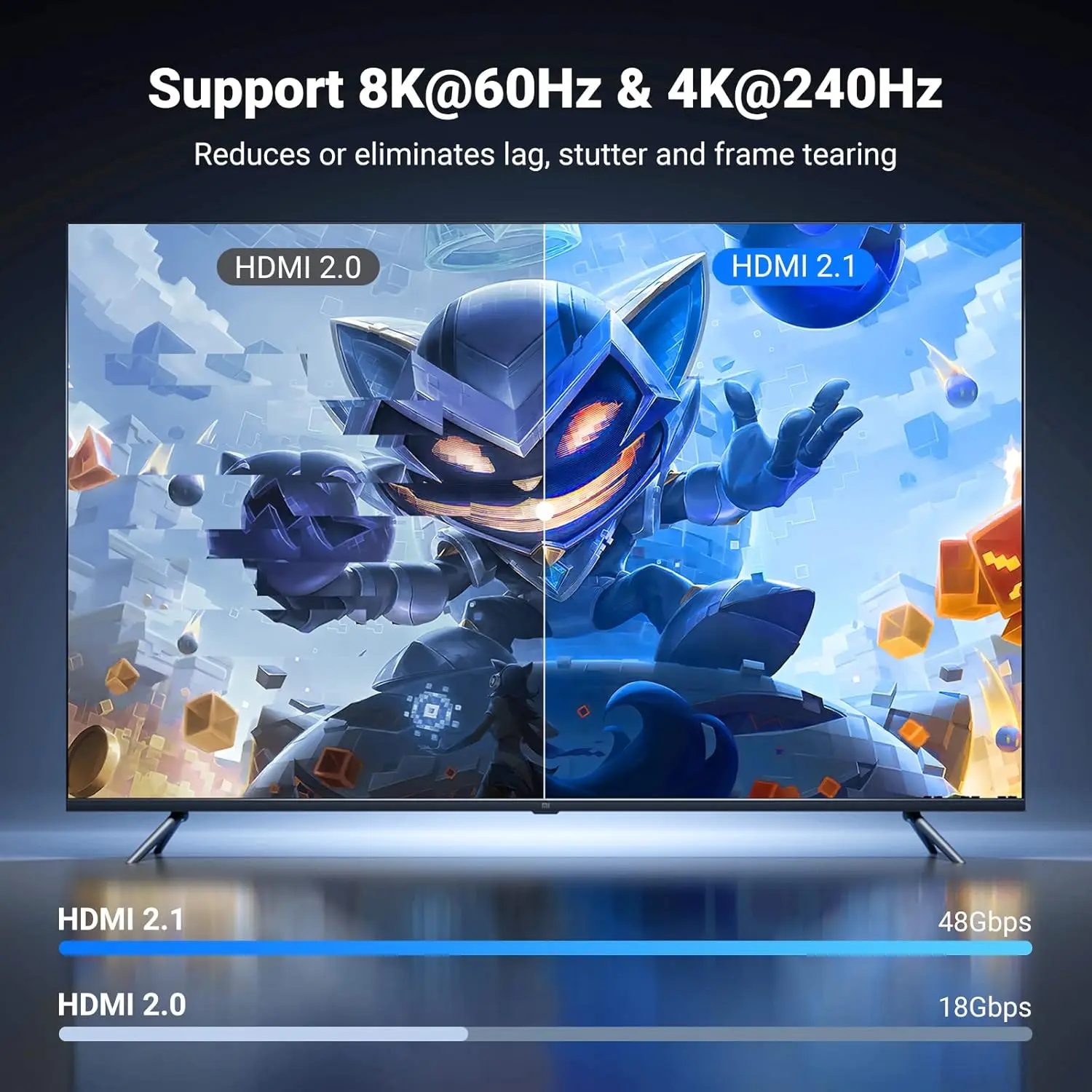HDMI 2.1 vs 2.0 · 48Gbps vs 18Gbps · 4K@240Hz sans lag — le câble HD140 pour les gamers PS5 et Xbox Series X