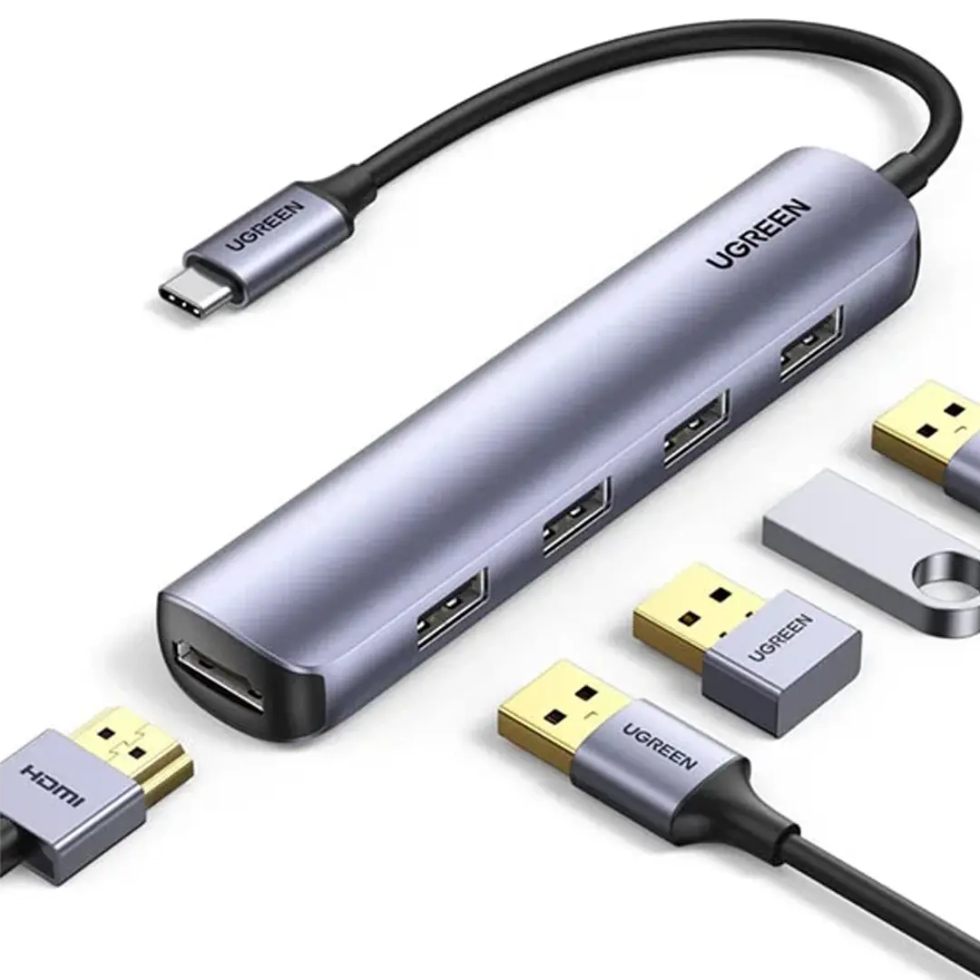 HDMI + 4 USB-A depuis un seul hub — branchez l'écran, la souris, le clavier, la clé USB et le disque dur en même temps
