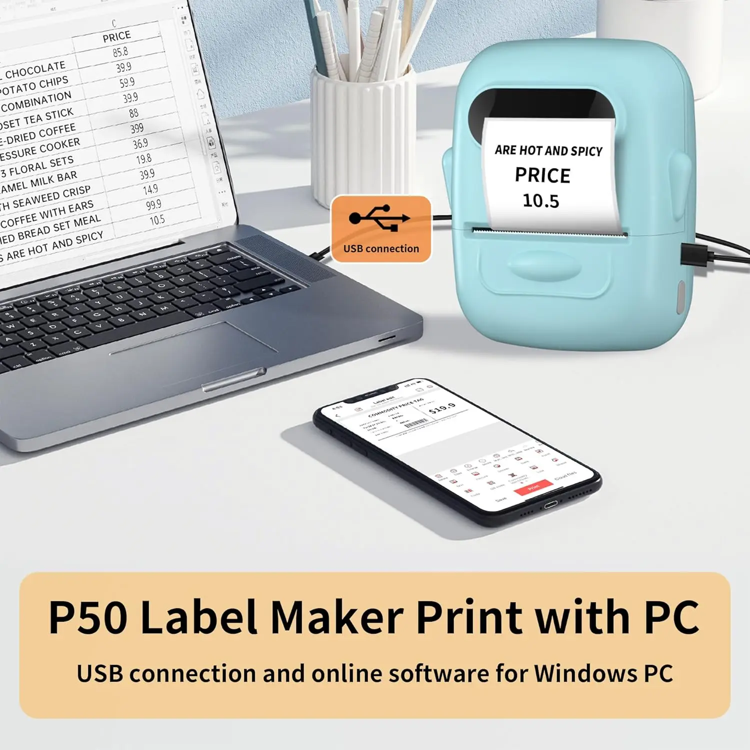 Connexion USB PC — imprimez depuis votre tableau Excel directement