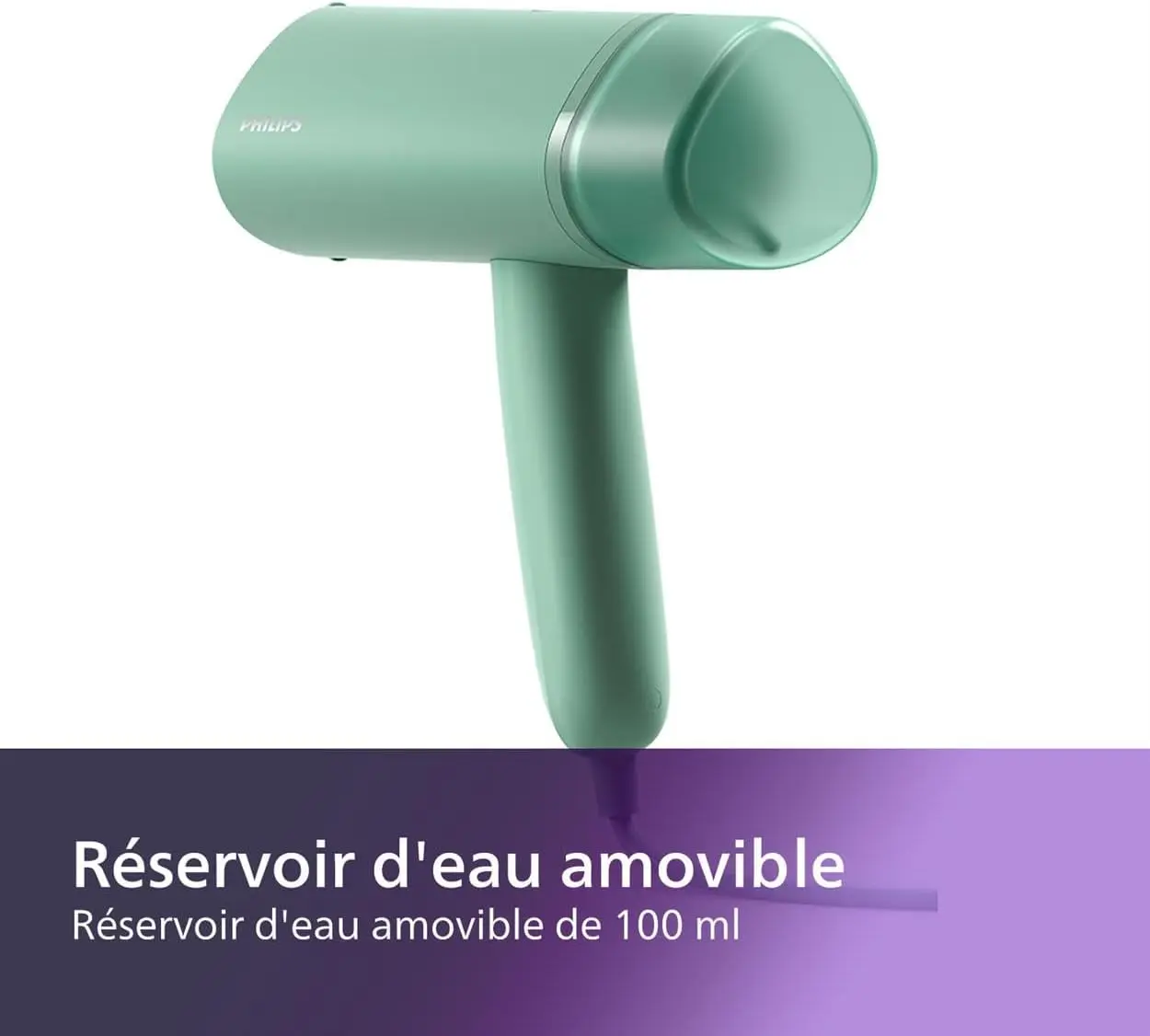 Réservoir 100ml amovible — se remplit en quelques secondes