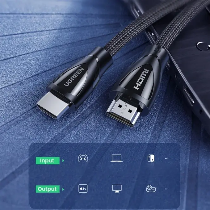 Input : console, laptop, Switch · Output : TV, moniteur, projecteur — UGREEN HD140 HDMI 2.1 pour le setup bureau universel