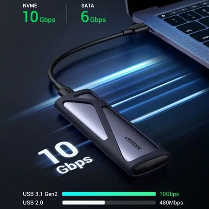 M.2 NVMe + boîtier aluminium vitre + câble USB-C — transformez un SSD interne en disque externe 10Gbps en 5 minutes