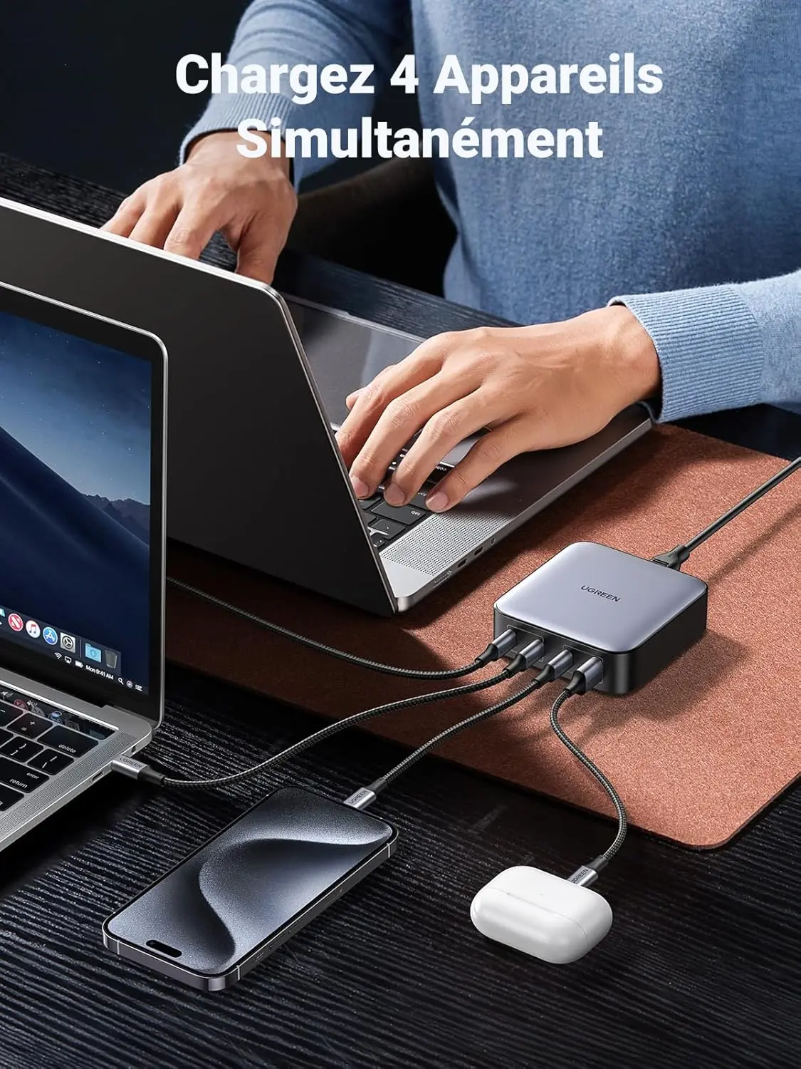 Chargez 4 appareils simultanément, dont votre laptop