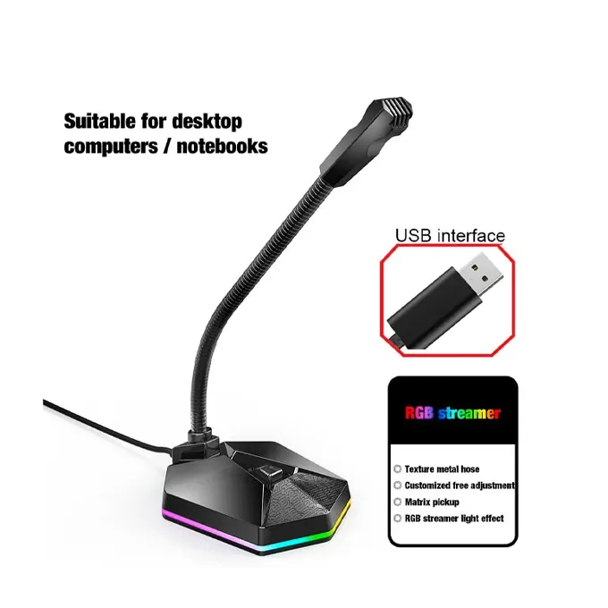 USB plug-and-play + col de cygne 360° + RGB — le micro gaming posé sur votre bureau en 30 secondes
