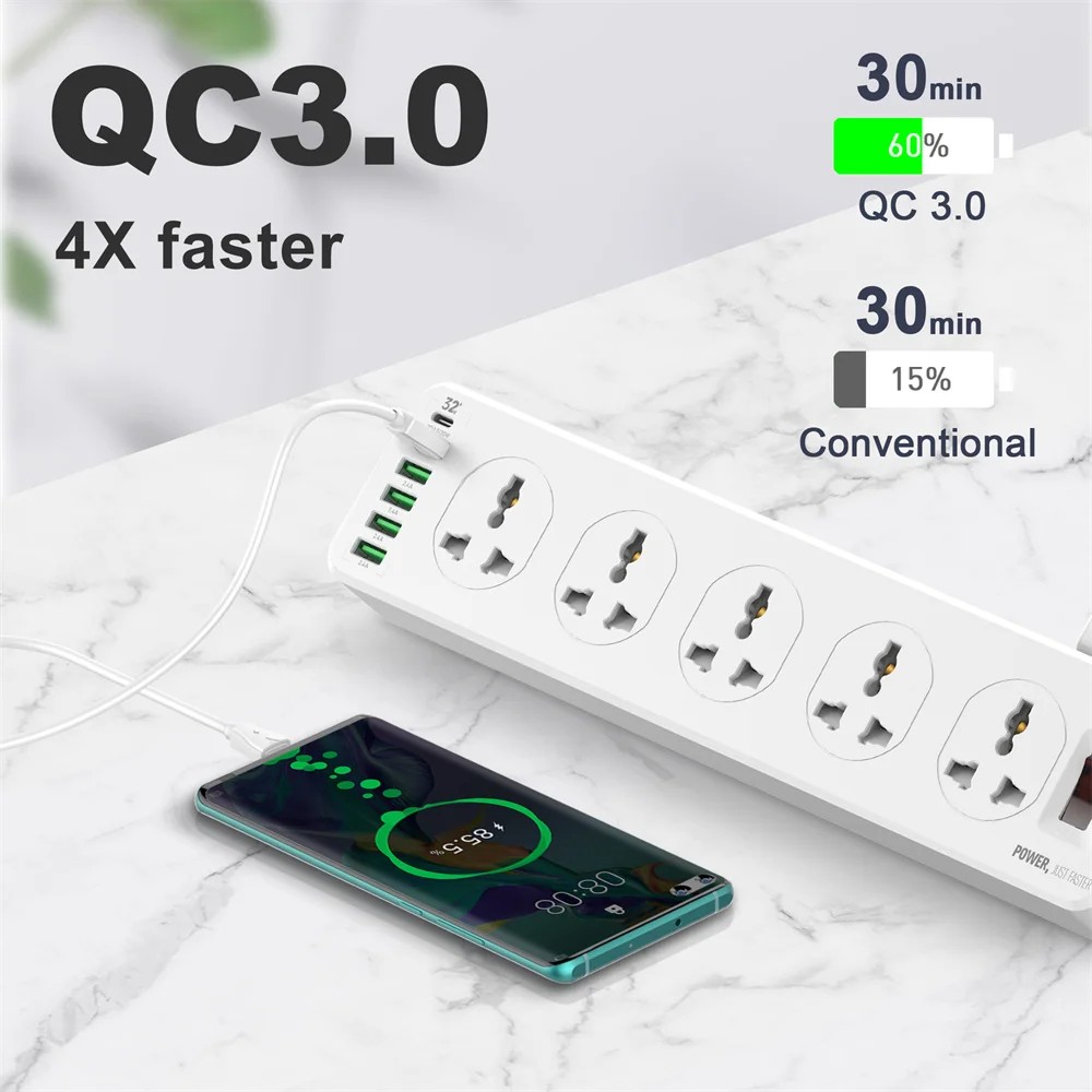 LDNIO Power Strip Universal Multi Outlet Plugs and USB Extension Cable Network Filter Surge Protector Pop Socket Charger Adapter