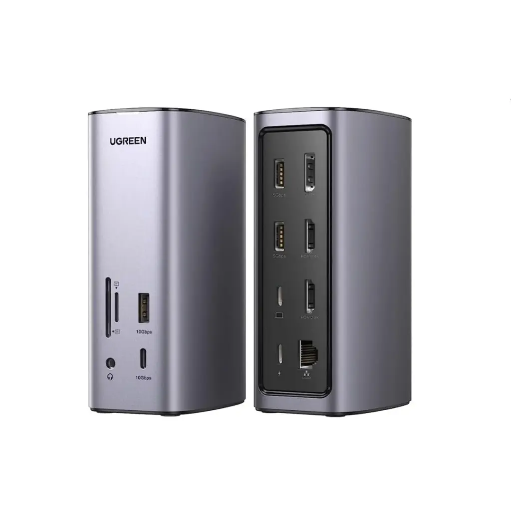 [CM555 90325 - Docking Station Multifonction 12 Ports] UGREEN CM555 90325 - Docking Station Multifonction 12 Ports | USB C → HDMI 8K, HDMI 4K,  DP 4K, PD 3.0 100W, USB A 3.2, USB C 3.2, 2x USB A 3.0, Gigabit Ethernet, carte SD/Micro SD TS et 1X 3x AUX de 0,5 mm