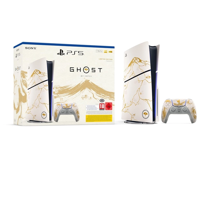 Playstation Sony, Pack Console PS5 standard édition limitée Ghost of Yōtei version dorée, avec 1 Manette Sans Fil DualSense + jeu Ghost of Yotei (code de téléchargement)