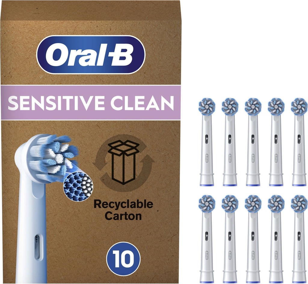 Oral-B Pro Lot De 10 Brossettes De Rechange Sensitive Clean, AUTHENTIQUES, Blanches, Brins Ultra Doux Pour Les Gencives Plus Saines, Embouts Pour Brosses A Dents Electriques Oral B Pro