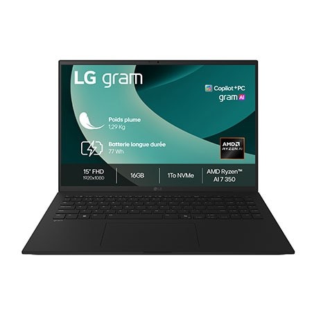 LG Gram 15" AMD RyzenTM AI 7 350, 16Go/1To/Noir -  15Z80T-G.AZ78F