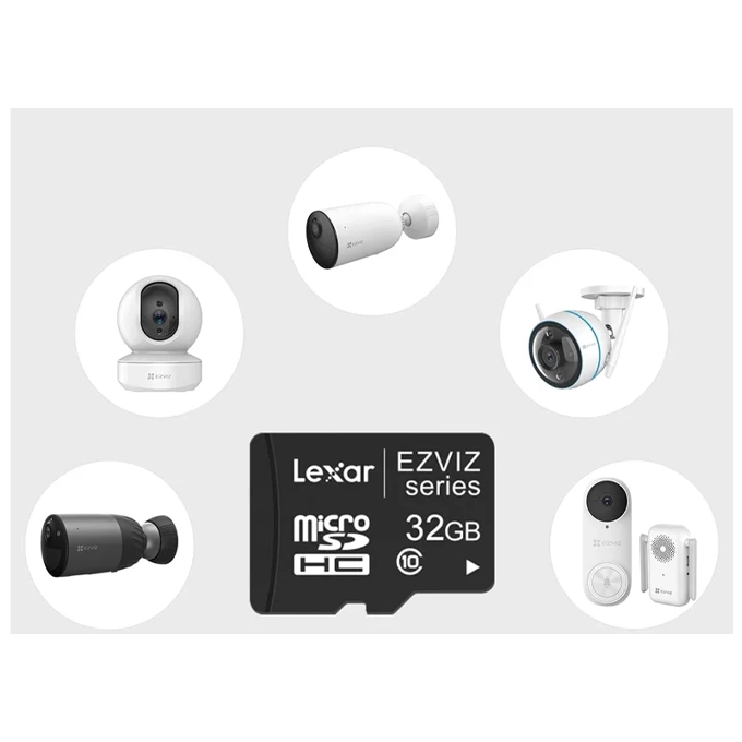 Lexar EZVIZ Smart — Carte MicroSD 32GB Class 10 | Pour Caméras EZVIZ, Résistante Eau & Température