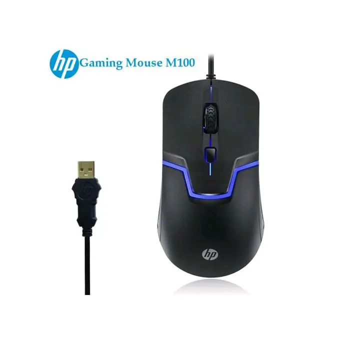 HP M100 — Souris Gaming Filaire LED Bleue | Capteur Optique, USB Plug & Play, PC et Mac