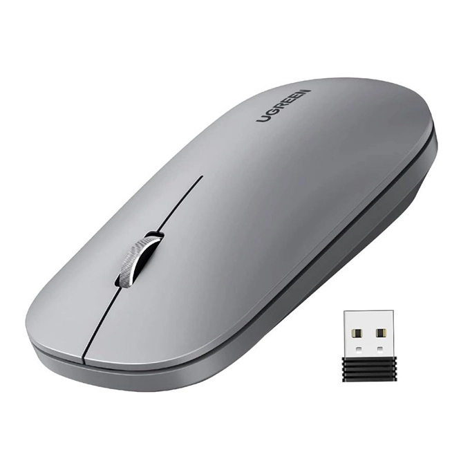 UGREEN MU001 — Souris Sans Fil Silencieuse ≤40dB, Ultra-Slim, Nano-Récepteur USB 2.4GHz, Gris Argent